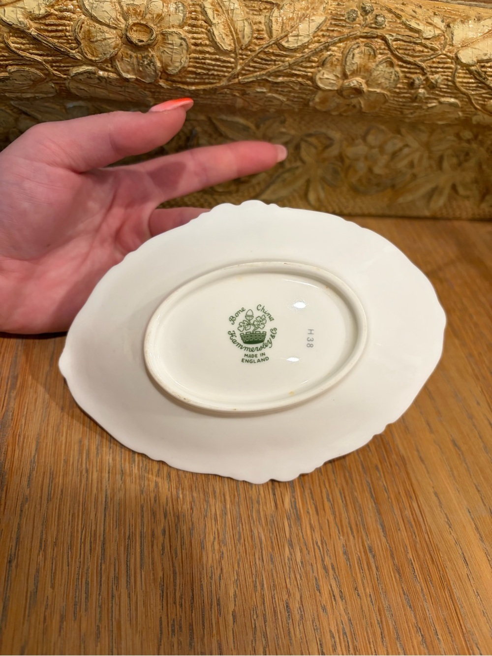 Vintage Hammersley Bone China Bird of Paradise Oval Pin Dish Tray Gilt England - Picture 3 of 5